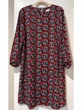 LOFT Women’s Red Gray Floral Shift Mini Dress Size M